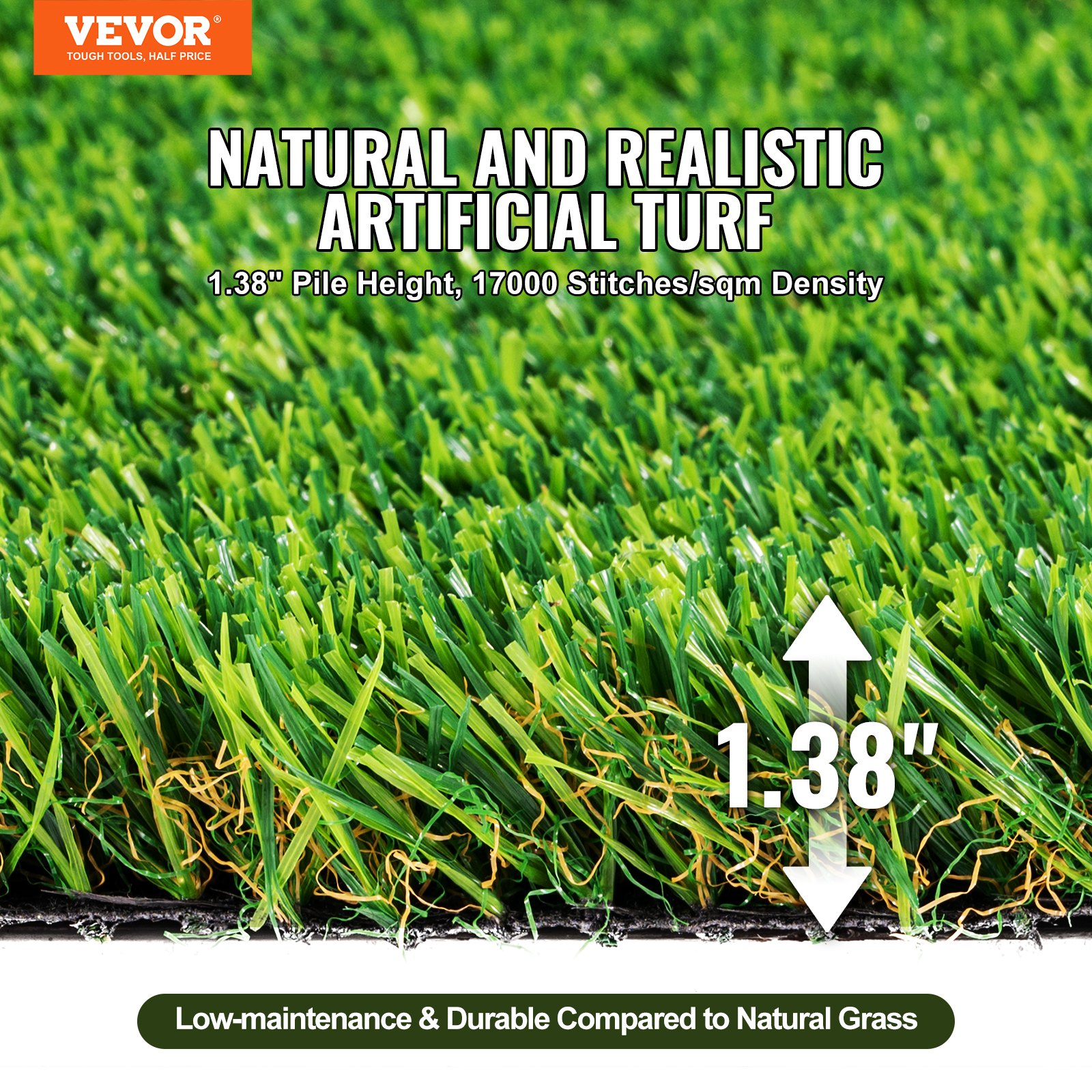 Césped Artificial, Alfombra de 6 x 10 Pies, Pasto Verde de 1.38 Pulgadas, Tapete de Entrada Decorativo para Patio y Jardín, Fácil de Limpiar con Orificios de Drenaje, Perfecto para Interiores y Exteriores, Tapete Rascador para Mascotas y Entradas — imagen 2