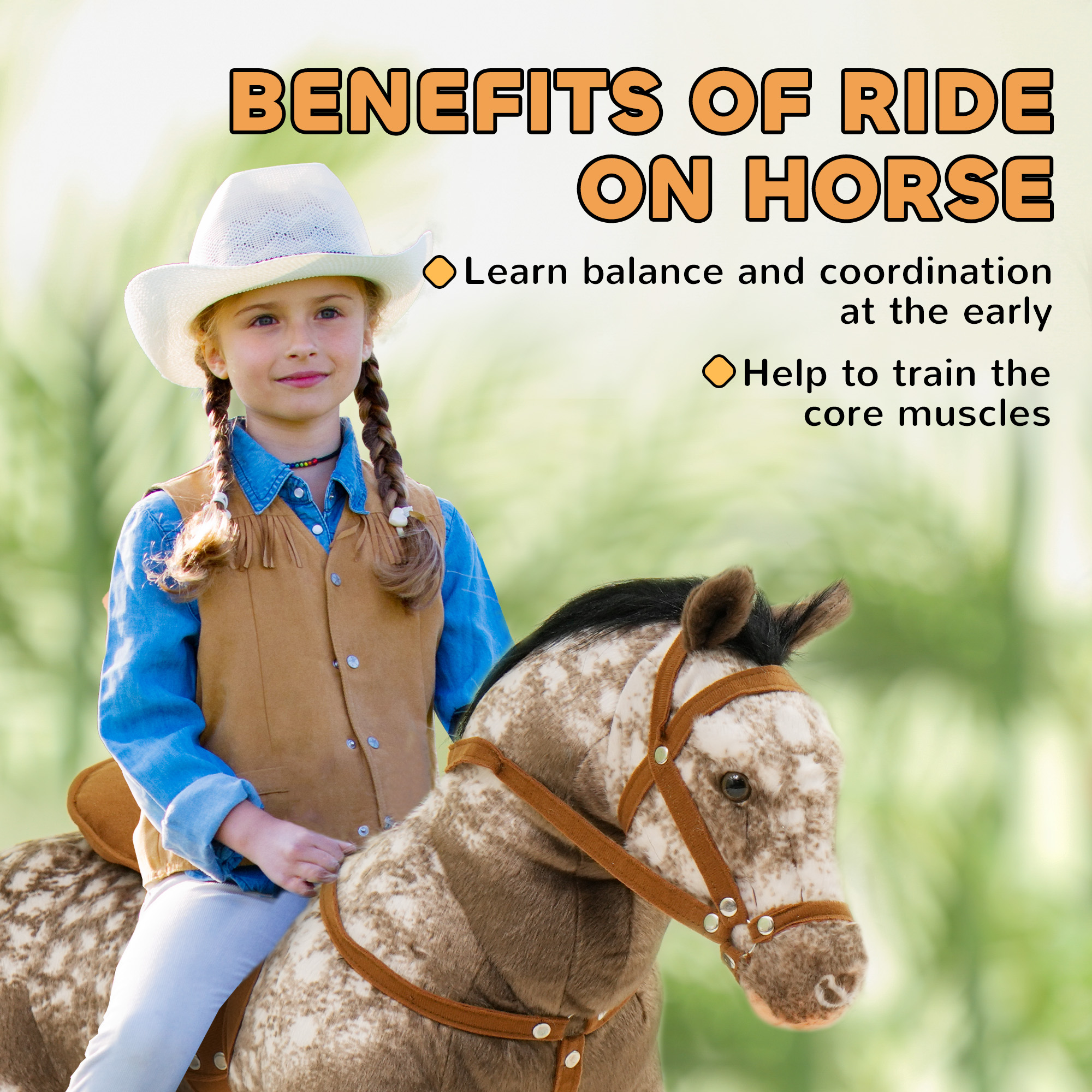 Kids Ride on Horse with Neighing Sound, Saddle for Ages 3-8 — image 6