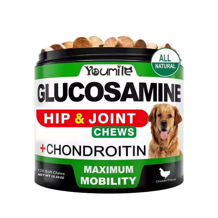 Suplemento de Salud Ósea y Articular para Perros Youmile 120 Chucherías, Glucósamine Quitosán MSM Con Ácido Hialurónico, Sabor Cítrico de Hígado, Apoyo Suplementario para Todas las Razas