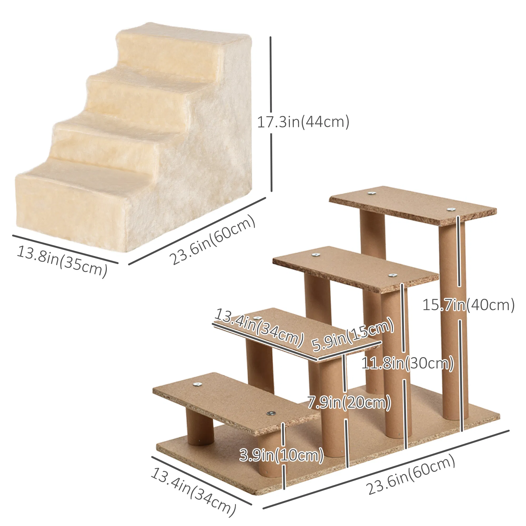 4-Step Dog Ramp for Sofa, Bed, and Couch, with Removable Cover, Beige — image 2