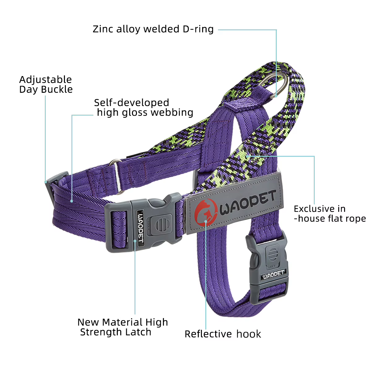 Walking Dog Harnesses For Heavy Medium Large Dogs Creative Design Flat Rope Durable Nylon Dog Rope No Pull Harness Pet Supplies — image 4