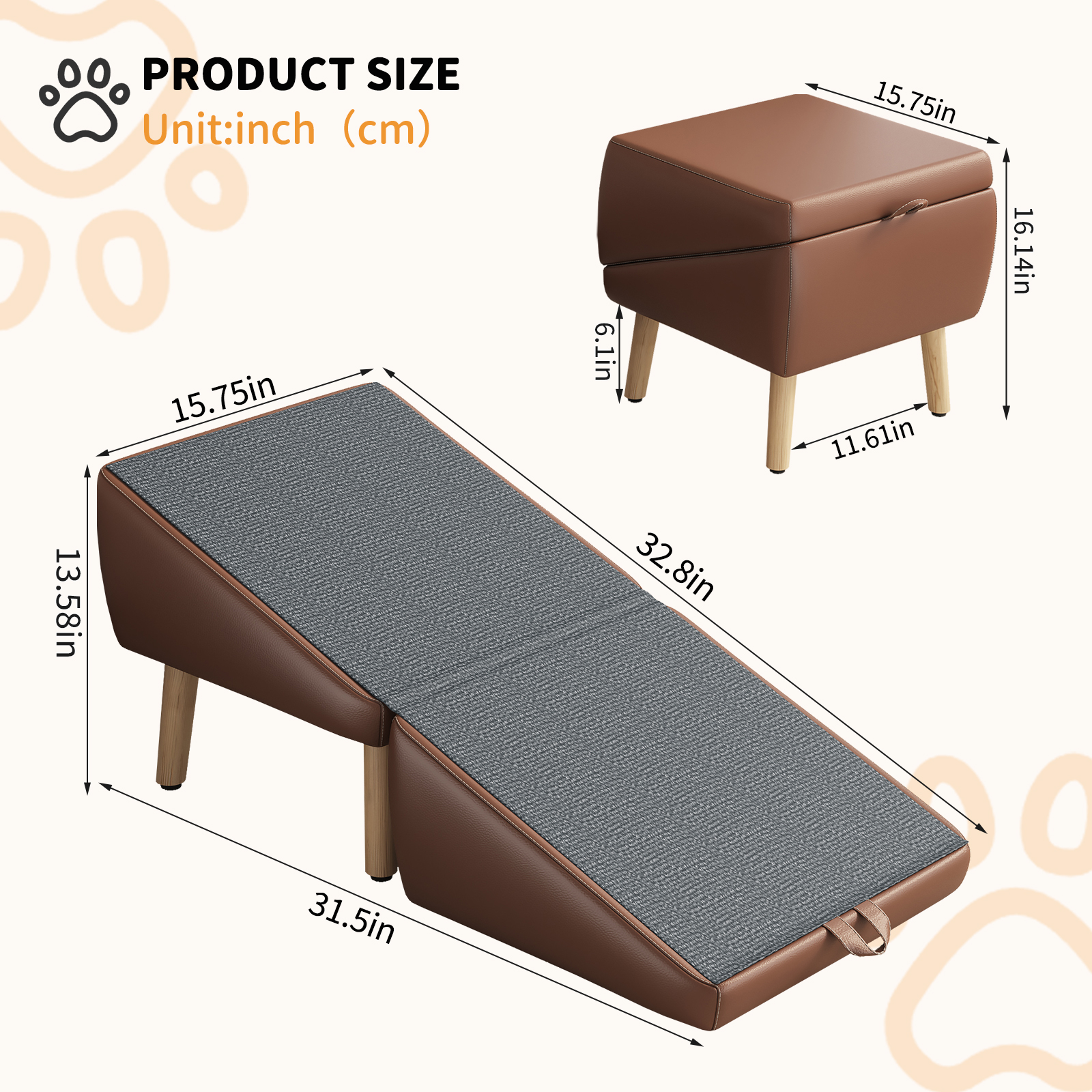 Escaleras para Perros Compactas 2 en 1 de Madera para Canes y Camas, Rampita para Mascotas con Diseño de Sofá (MARRÓN) — imagen 16