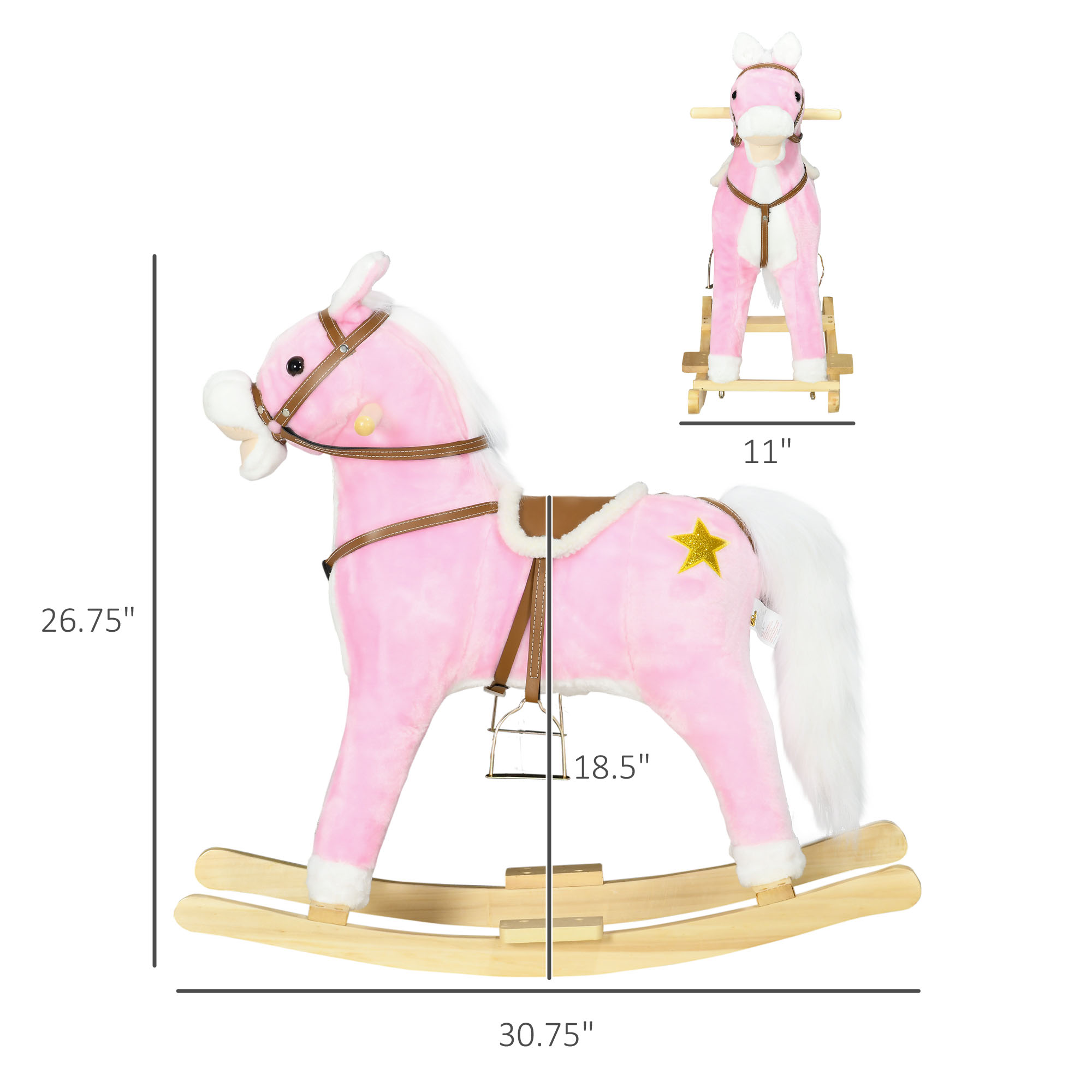 Rocking Horse Toddler Ride On Horse With Sound Saddle, Pink — image 4