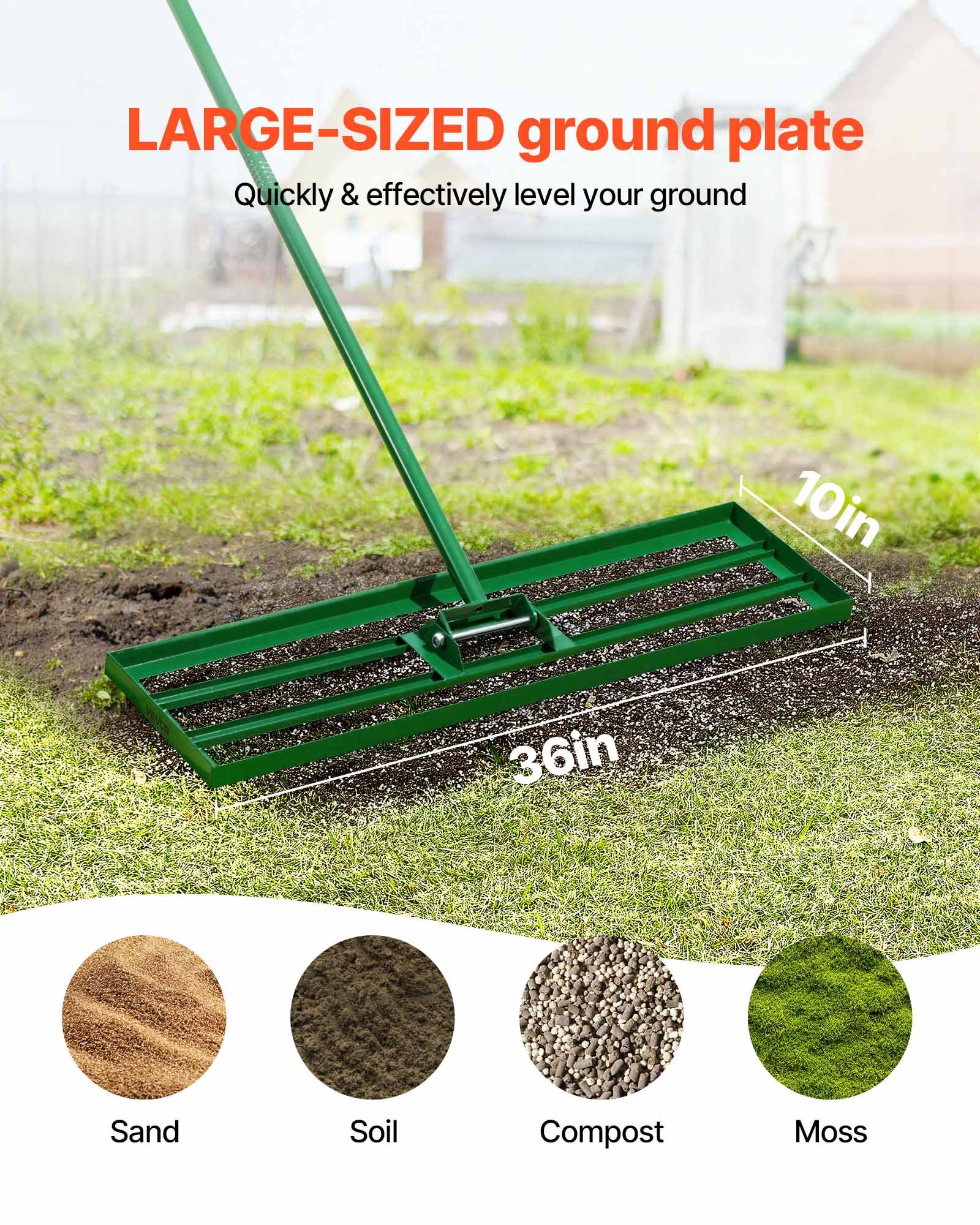Lawn Leveling Rake, 36"x10" Level Lawn Tool, Heavy-duty Lawn Leveler With 78" Steel Extended Handle, Yard Leveling Rake Suit For Garden, Golf Lawn, Farm — imagen 4