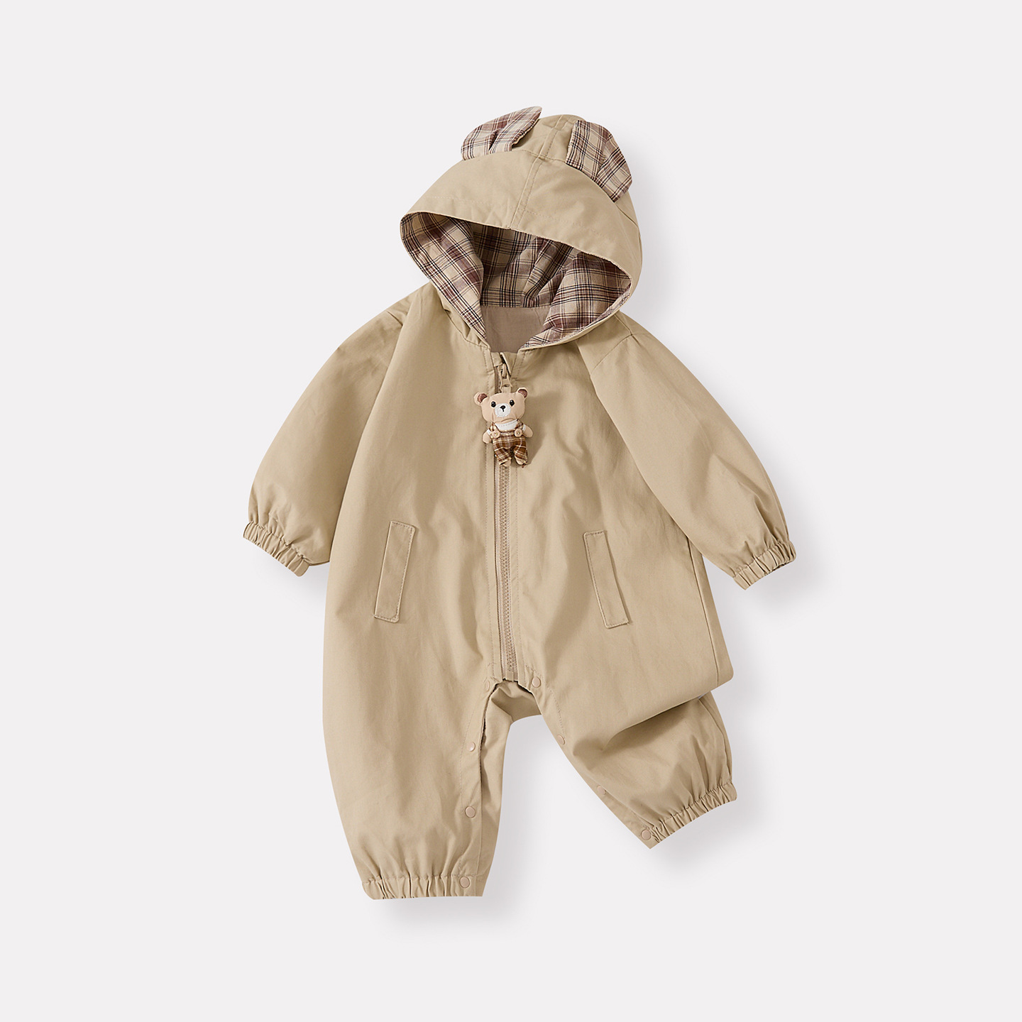 Cómodo Romper con Capucha de Dibujos Animados para Bebés, Patrón de Oso con Mangas Largas — imagen 4