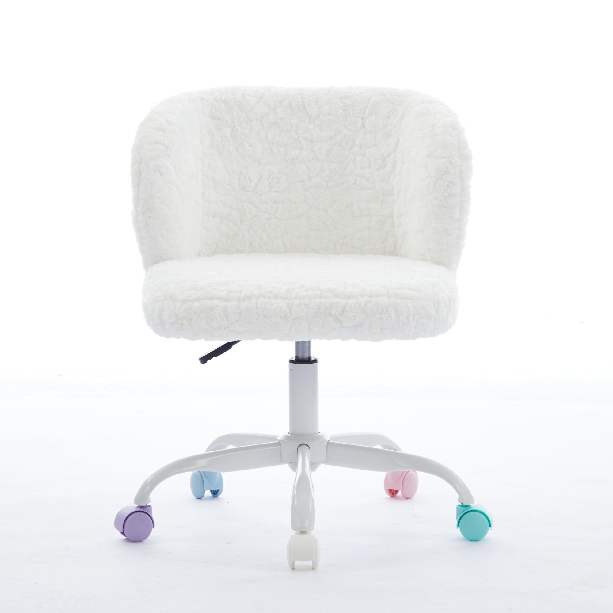 Silla de Oficina A & A Furniture, Silla de Oficina en Casa con Pelo Sintético de Conejo y Base Metálica, Silla de Escritorio Giratoria Ajustable, Silla Tocador Marfil — imagen 3