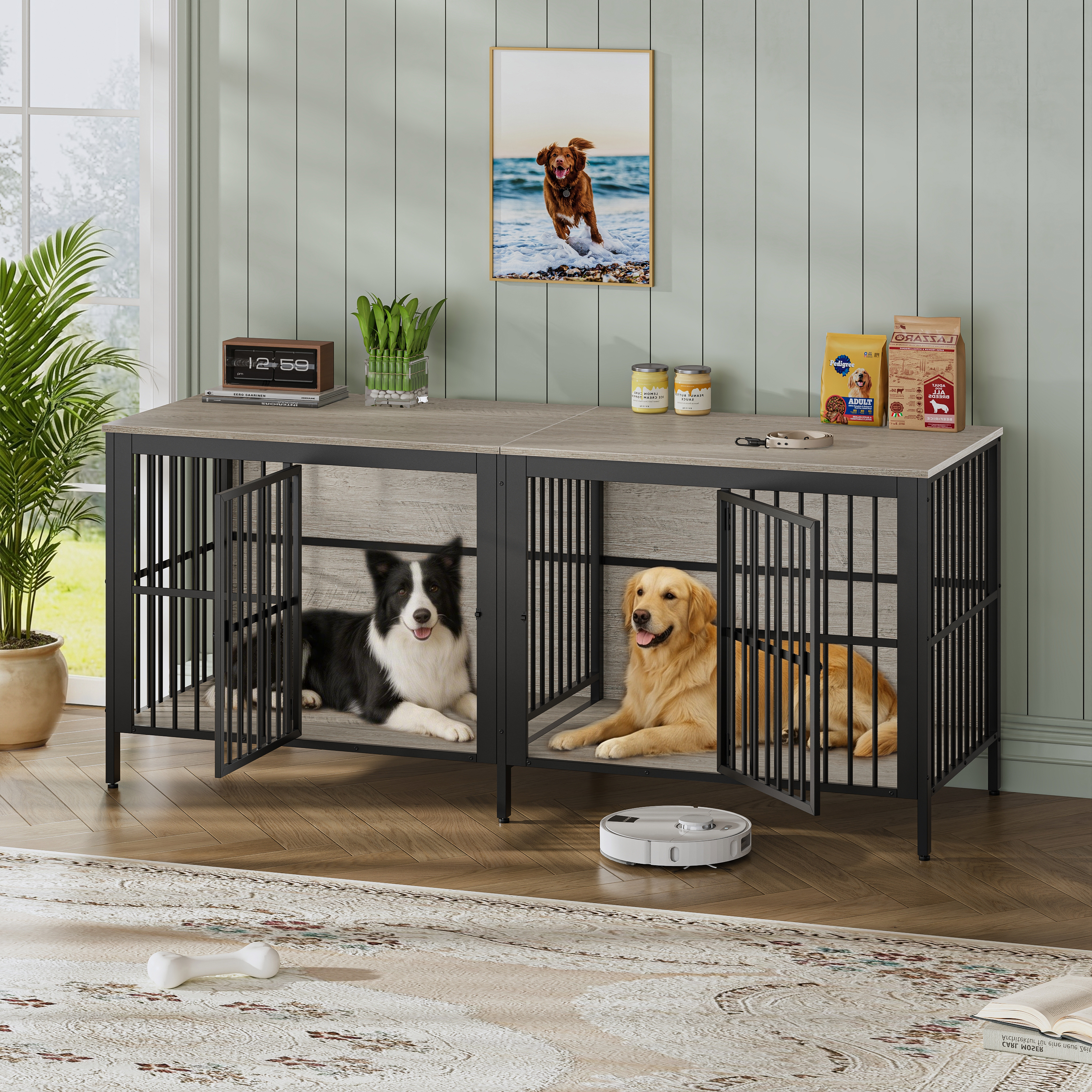 Mesa Auxiliar Jaula para Perros de 80", Kennel Resistente de 2 Puertas para Interior, Mueble Multifuncional para Perros como Mueble de TV o Mesa Auxiliar para Sala, Perros Grandes y Medianos, Gris — imagen 1