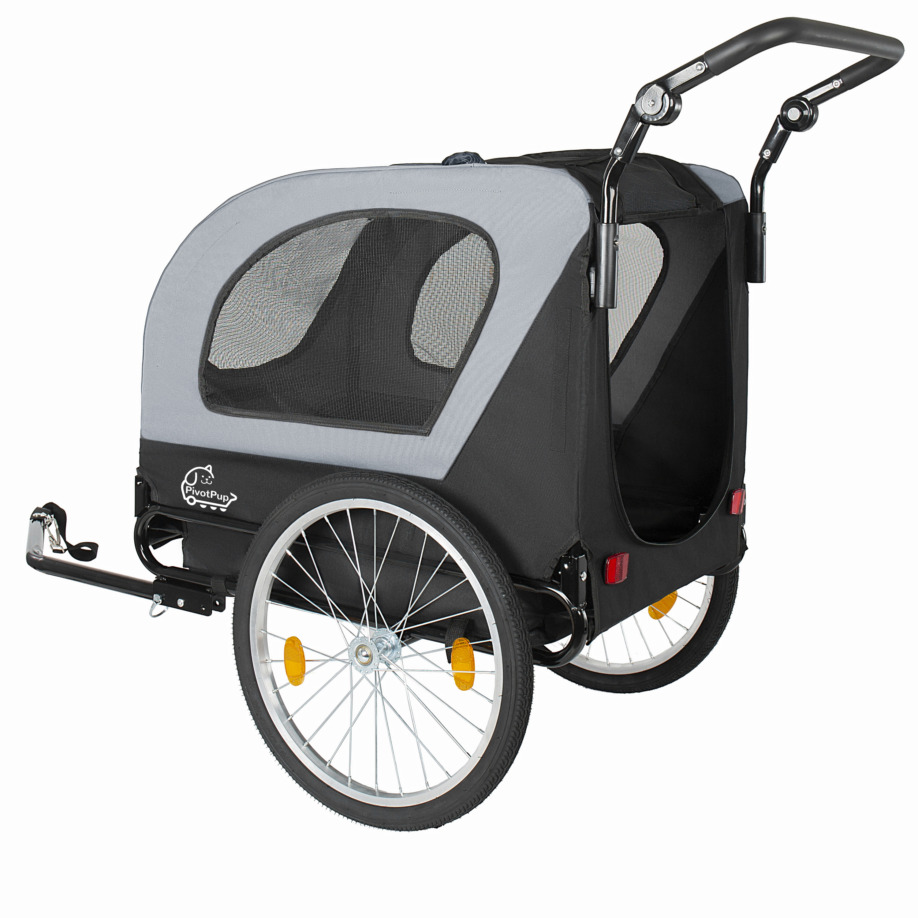 2-in-1 Bike Trailer & Pet Stroller For Dogs Up To 110lbs-Foldable Pet Carrier Cart With Front Caster & 20 Quick Release Air-Filled Wheels, Breathable Mesh And PVC Rain Cover, Gray — imagen 5