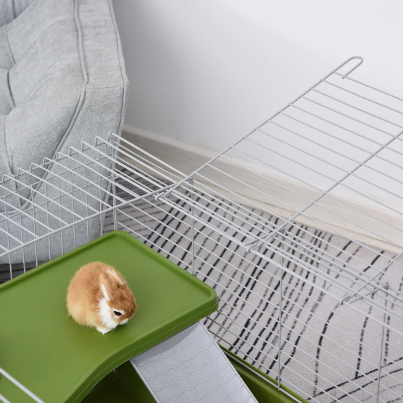 Jaula de 47" para Animales Pequeños, Conejera para Chinchilla y Cuyo, Casa para Mascotas con Plataforma, Rampa, Plato de Comida, Ruedas y Botella de Agua — imagen 2