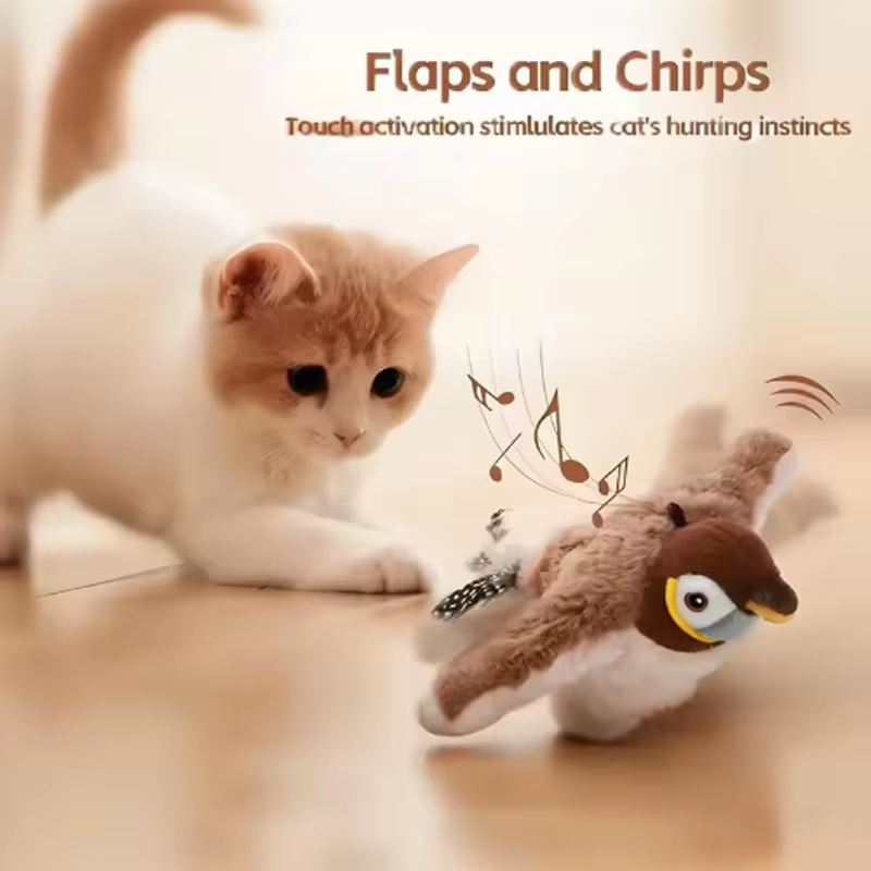 Pet Toy Hot Simulated Bird Cat Toy Interactive Toys Dog Rechargeable Chirping Flapping Bird(no Flying) Touch Activated Plush — image 3