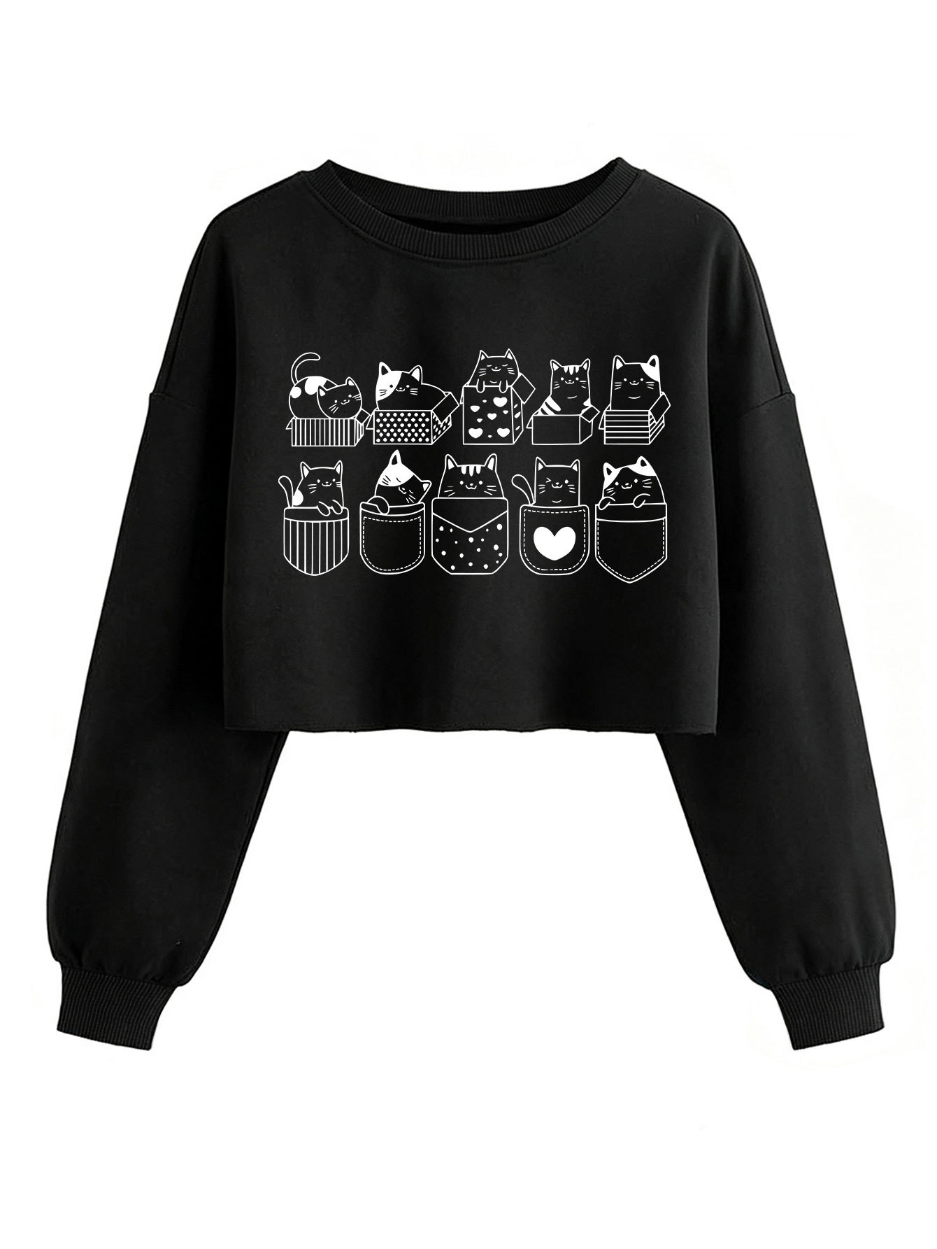 Paper box cat pattern long sleeved short top — image 1