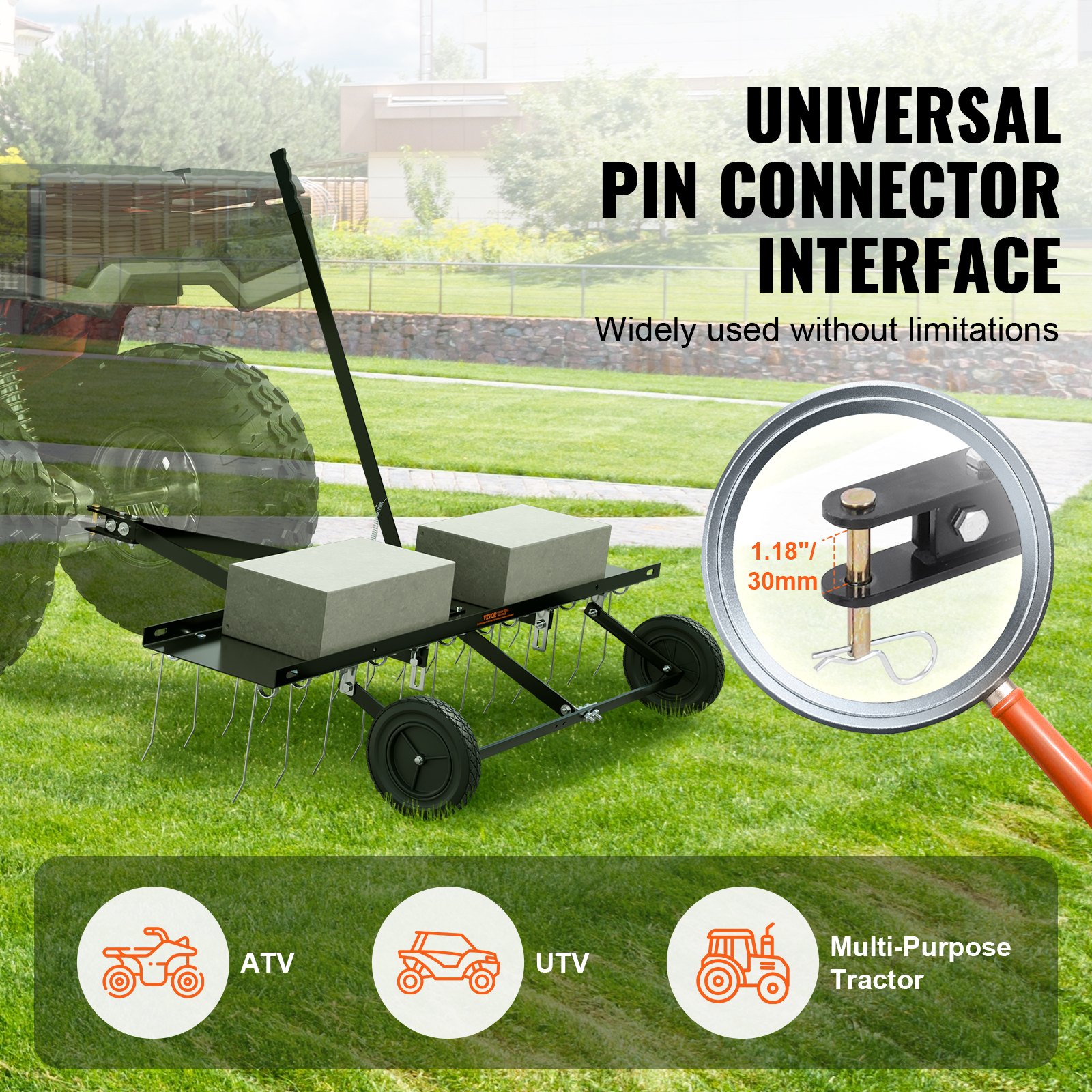 Tow Behind Dethatcher, 48-inch Tow Dethatcher With 24 Spring Steel Tines, Lawn Dethatcher Rake For ATV Or Mower, Tow Behind Lawn Rake With Lift Handle For Garden Farm Grass — imagen 3