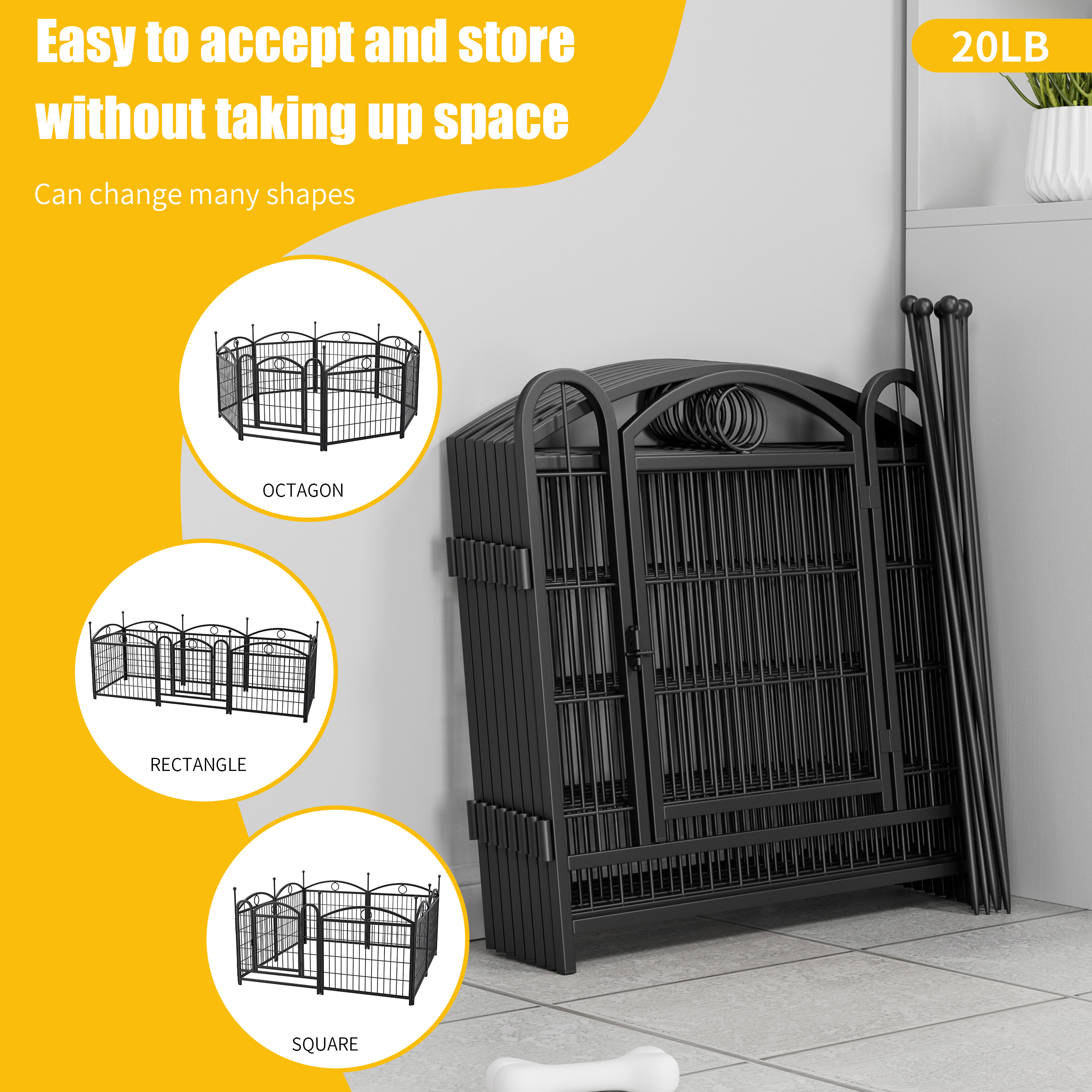 Dog Playpen Indoor 24 inch 8 Panels Metal Dog Pen Pet Dog Fence Outdoor Exercise Pen with Doors, Heavy Duty Dog Fence Puppy Pen for Large Medium Small Dogs Indoor Outdoor Foldable Pet Exercise Pen — image 4