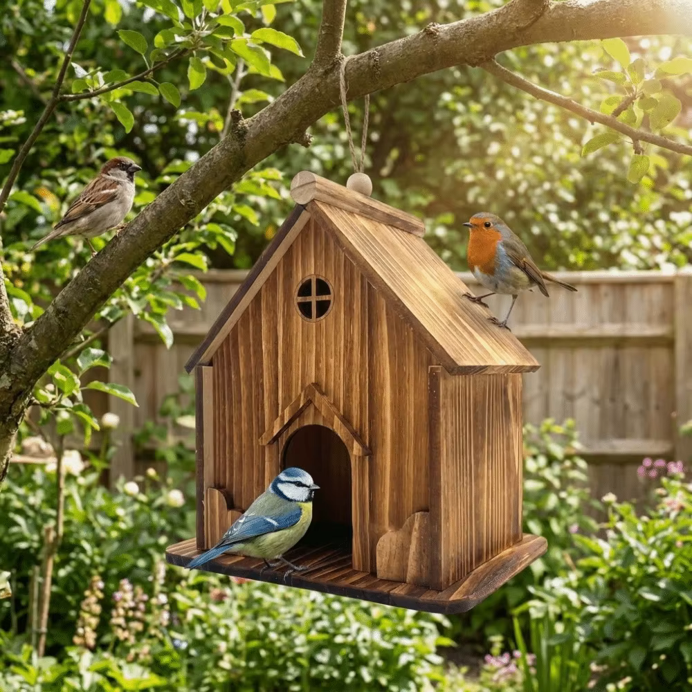 Bird Cages Rainproof Wooden Bird House Ventilation Decorative Hanging Birdhouse Handmade Hatching Nest Tree Balcony — image 3