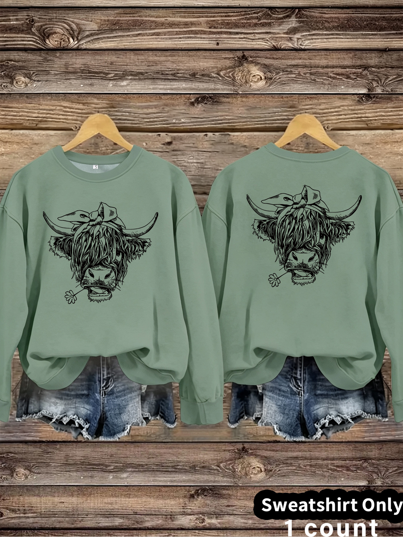 Cowboy Highland Cow Printed Loose Women's Velvet Hoodie — image 9