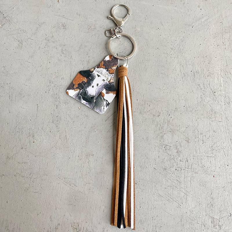 Western Cowboy Loss Prevention Device Aztec Bullhead Bull Brand Leather Keychain Leather Tassel Popular Pendant — image 15