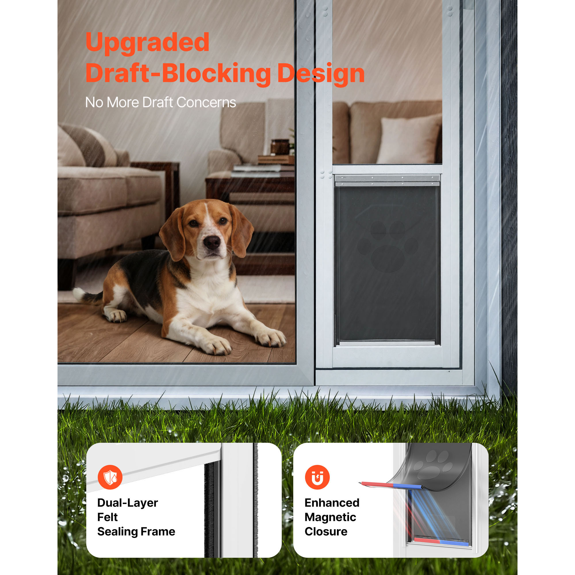 Puerta para Perros de Puertas de Vidrio Deslizantes, Altura Ajustable 75.7-80.11 cm, Estructura de Aluminio con Ala y Cerradura, Diseño para Perros Grandes, Ideal para Inquilinos — imagen 4