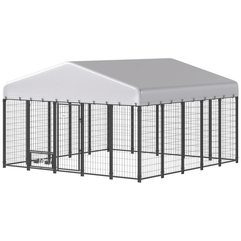 Caseta para Perros de Exterior 9.8' X 9.8' X 6', Corral Exterior con Comederos Giratorios 360°, Funda Impermeable y Resistente a los Rayos UV, Paquetes Múltiples — imagen 2