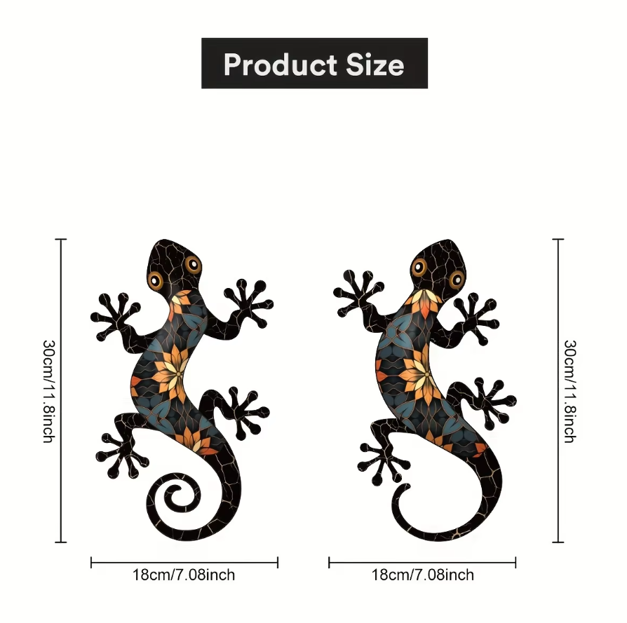 Paquete de 2 Adornos de Pared de Gecko de Metal - Resistentes a la Intemperie Para Jardín, Patio, Cercas — imagen 5