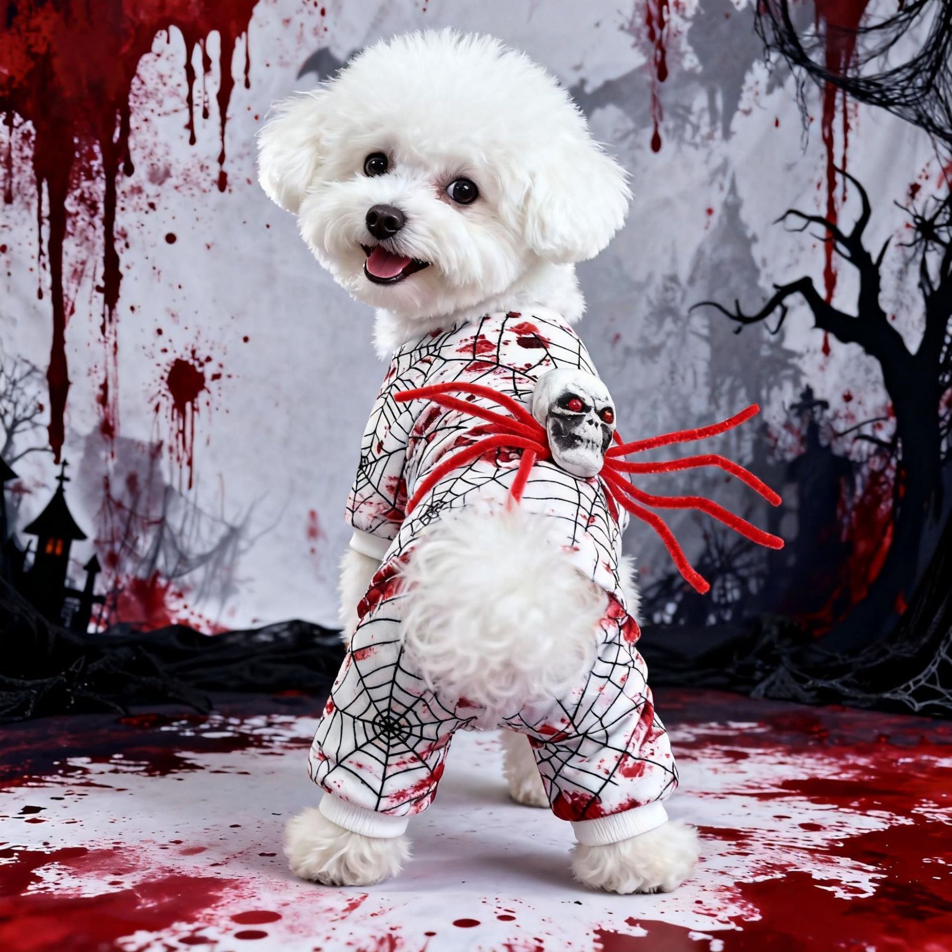 New Halloween Pet Dog Dress Four-Legged Costume Bloody Spider Design for Small Dogs — image 5