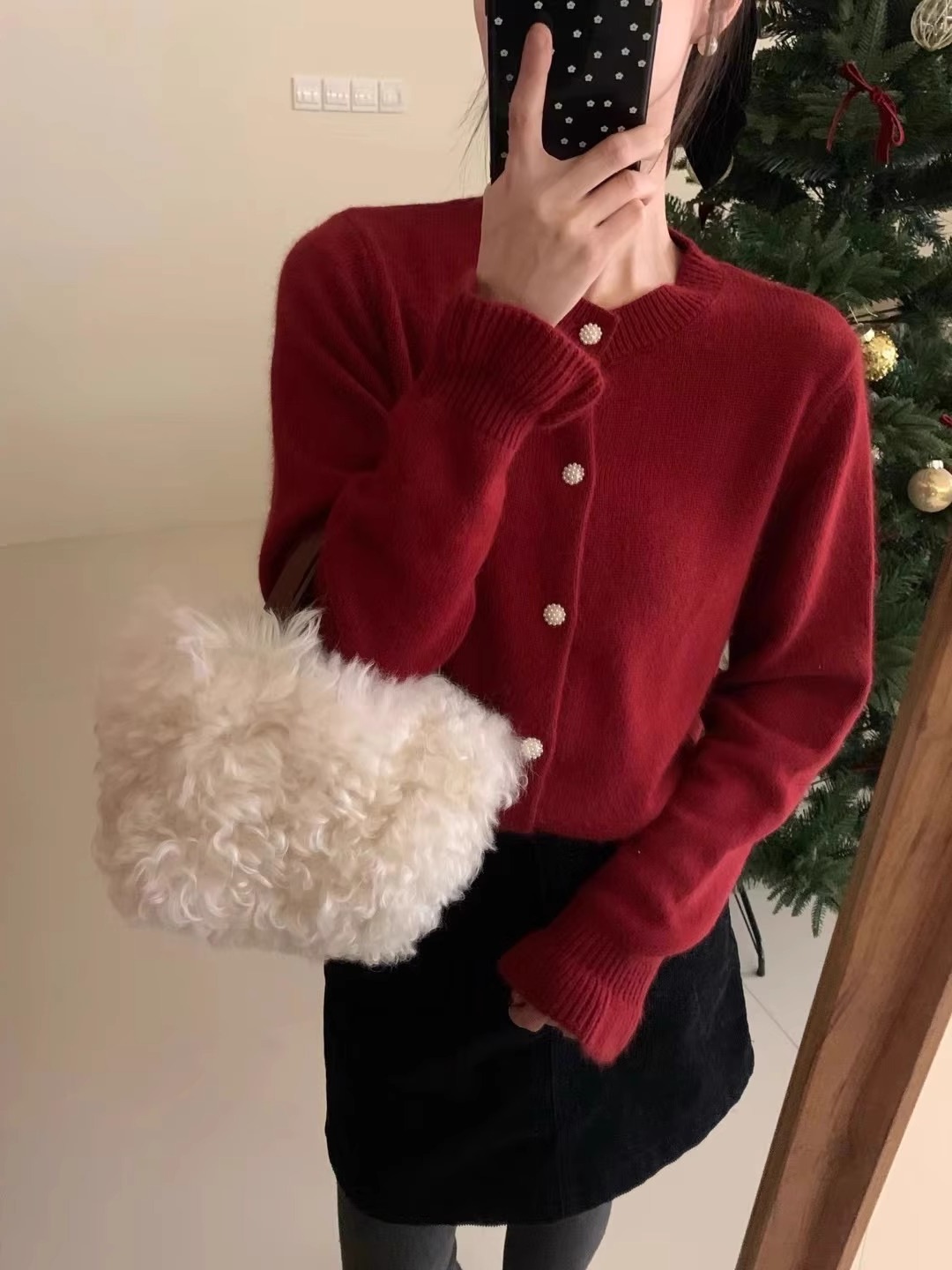 Women's Raccoon Plush Round Neck Cardigan - Purple Bud Sleeve Lightweight Knit Sweater Top — image 9