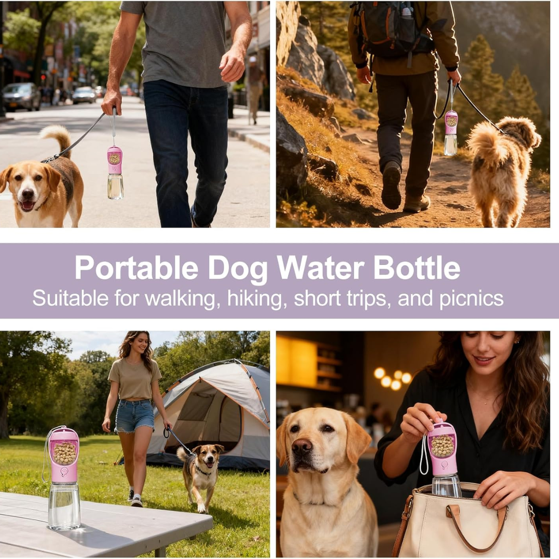Botella de Agua Portátil para Perros con Contenedor de Comida 2 en 1: Dispensador de Agua Sin Derrames, BPA Libre para Viajes con Mascotas — imagen 4