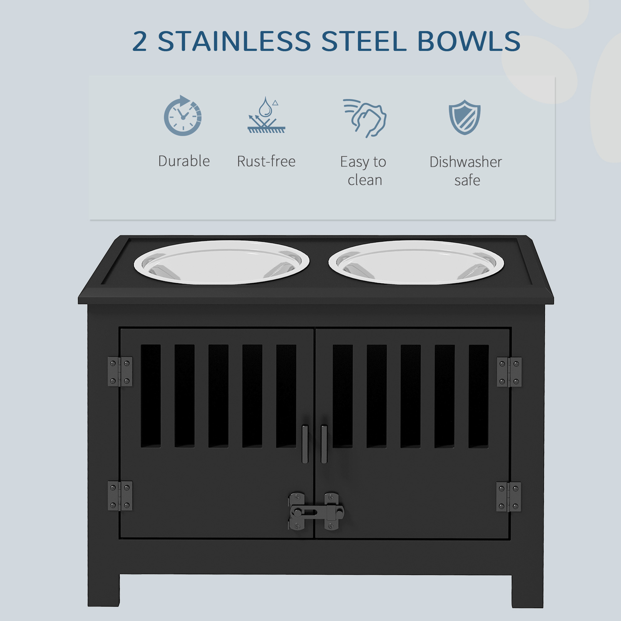 Dog Food Storage Cabinet with Bowls & Dog Feeding Station, Black — image 5
