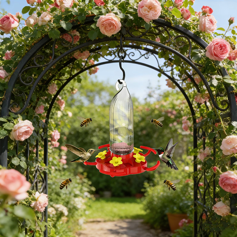 Hanging Hummingbird Feeder – 5 Flower Ports with Perches, Outdoor Garden Bird Water Dispenser — image 3