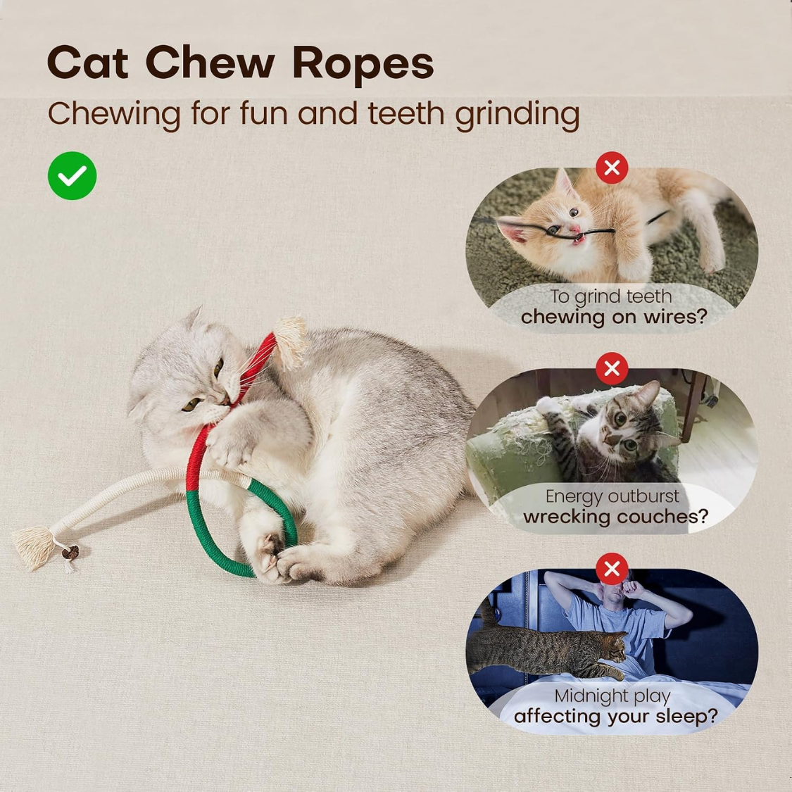 Juguetes para Gatos con Cuerdas de Masticar 3 Unidades con Relleno de Aceite de Hierba del Gato Natural — imagen 6