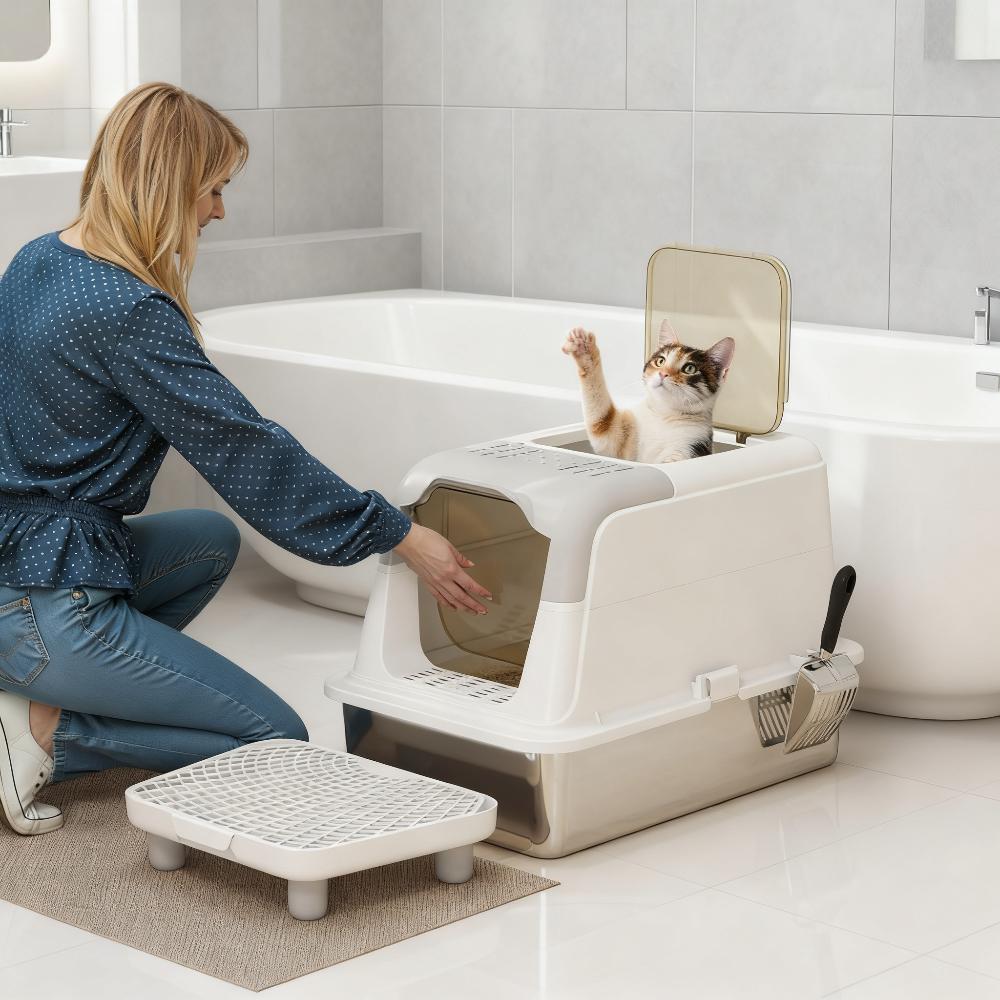 Caja de Arena para Gatos, Caja de Arena Encerrada con Cuchara y Bolsa Desodorizante — imagen 1