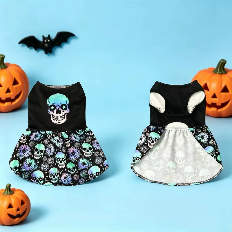 Halloween Gradient Skull Dog Tutu Dress Purple Floral Skirt Puppy Girl Princess Costume For Small Medium Dogs Cats Holiday Gift — image 6