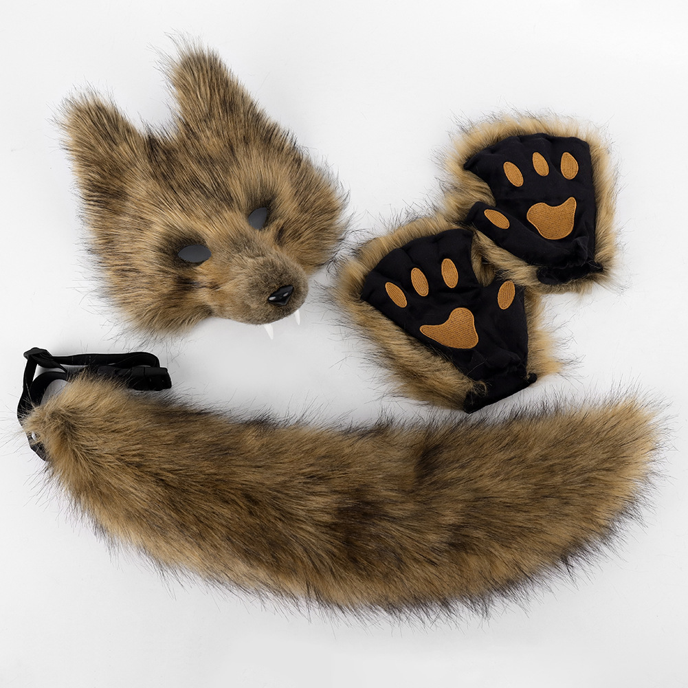 Halloween Realistic Wolf Tooth Mask 3D Set Cosplay Lone Wolf Plush Animal Tail Party Costume Accessory — image 7
