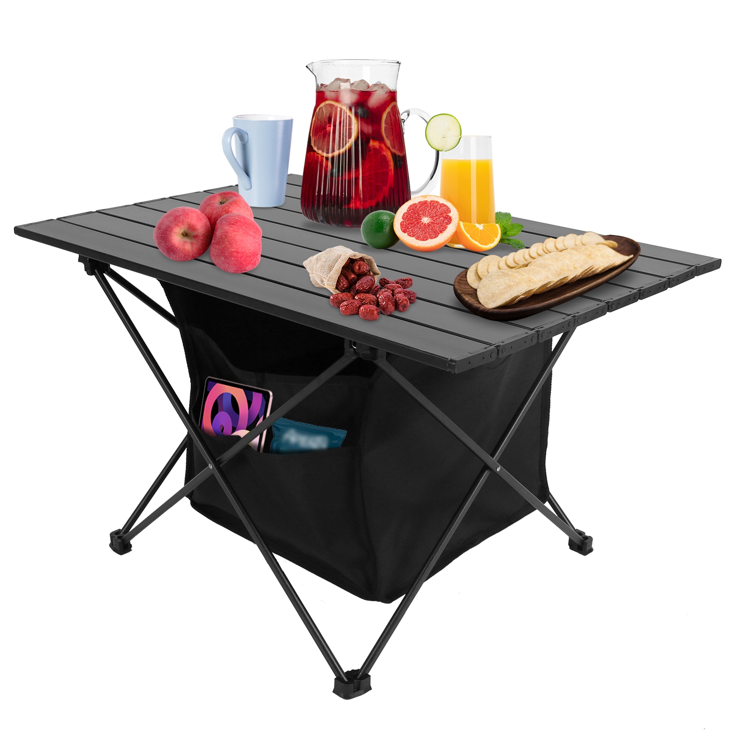 Mesa de Acampada Plegable con Cesta de Almacenamiento Resistente a la Rueda, Materiales de Aluminio Leve y Portátiles para Acampadas, Excursiones, Pícnic y Pesca con Bolsa de Transporte Envío Fedex — imagen 1