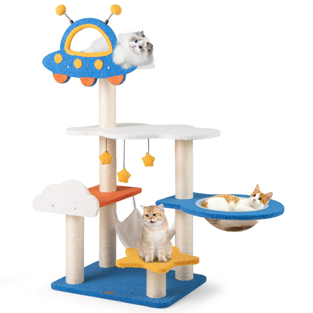 Rascador para Gatos Alto con Percha Superior en Forma de OVNI, Cápsula Espacial y Postes Rascadores de Sisal — imagen 10
