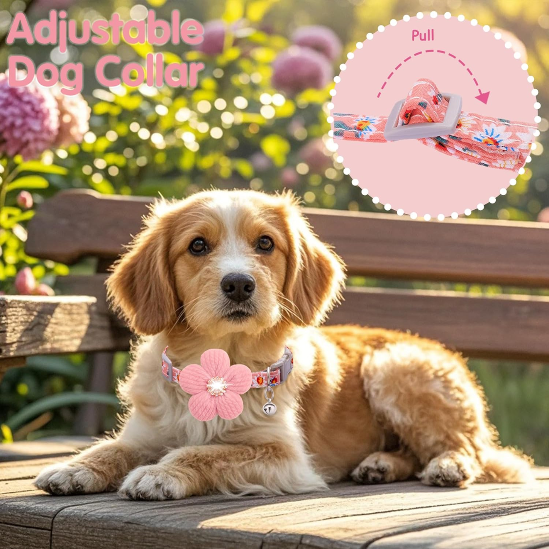 Collar de Perro Pequeño con Flor, Collar de Verano para Cachorros Hembras - Collares para Perros Pequeños con Campana y Ajuste — imagen 7