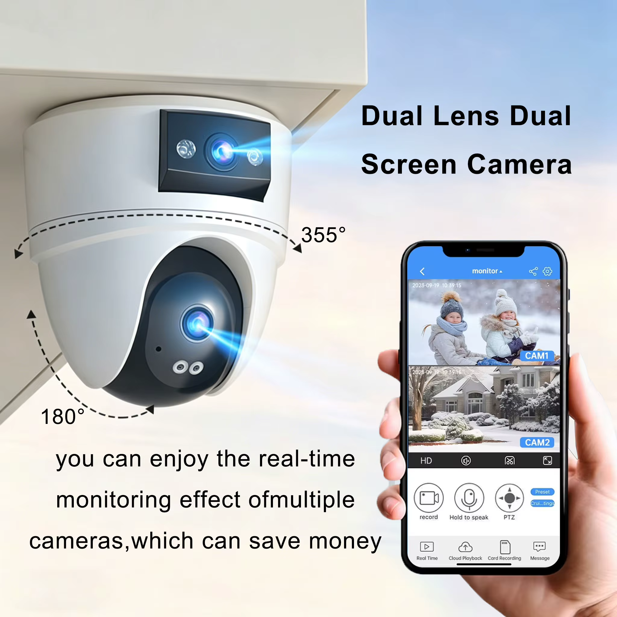 8MP 4K PTZ Security Camera with AI Human Detection - Dual-Lens Dual-Screen Outdoor WiFi IP Cam for Wireless CCTV Surveillance — image 2