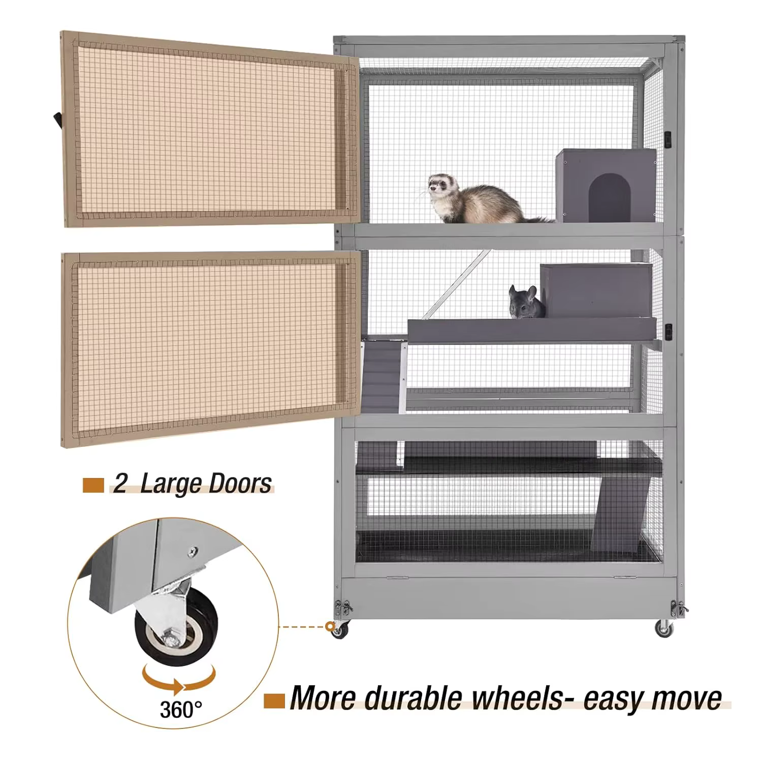Caja para Ferretos Casa de Chinchillas Grande 4 Niveles Perfecta para Ferretes, Chinchillas, Ratas, Ardillas y más — imagen 5