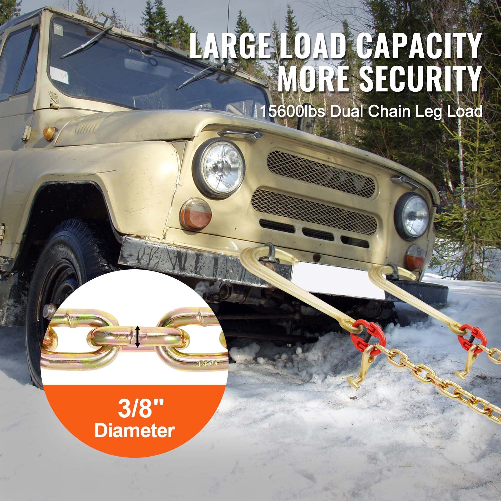 3/8'x2' G80 Tow Chain J Hook V-Chain Bridle Grab & T Hook Wrecker 15600lbs — image 2