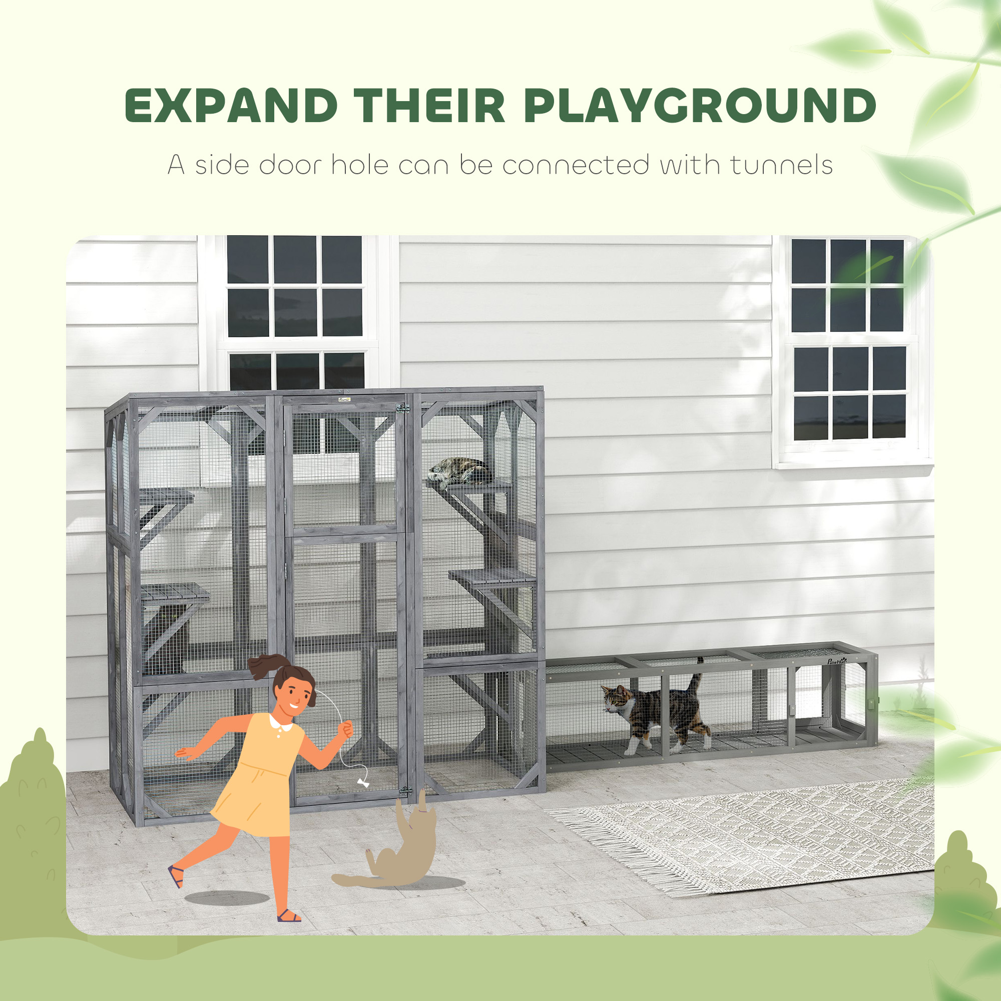Large Wooden Catio Outdoor With 6 Jumping Platforms, Weatherproof Roof, For 1-3 Cats, 59 X 28 X 60, Gray — image 2
