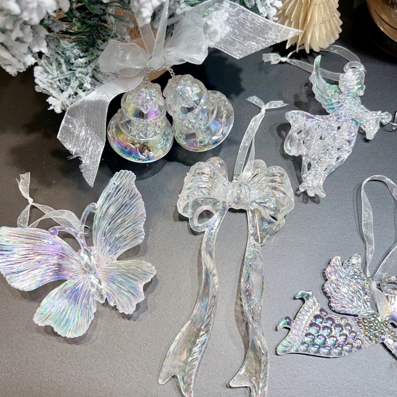 Christmas Tree Decoration Transparent Acrylic Colorful Bell Butterfly Shape Ornament — image 2
