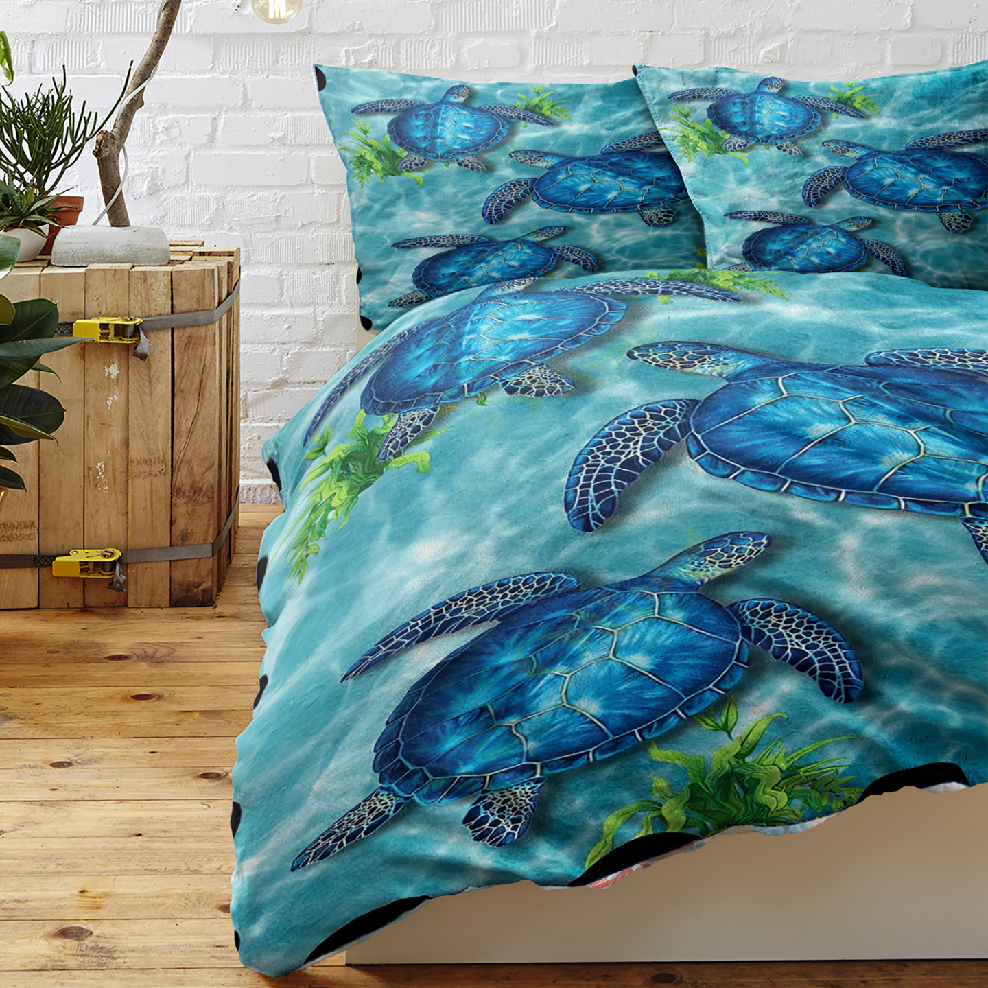 Manta de Tortuga Marina Estampada para Edredón, Conjunto de 3 Piezas Tamaño Rey, Muy Suave, Para Cama y Habitación, Todo el Año — imagen 5