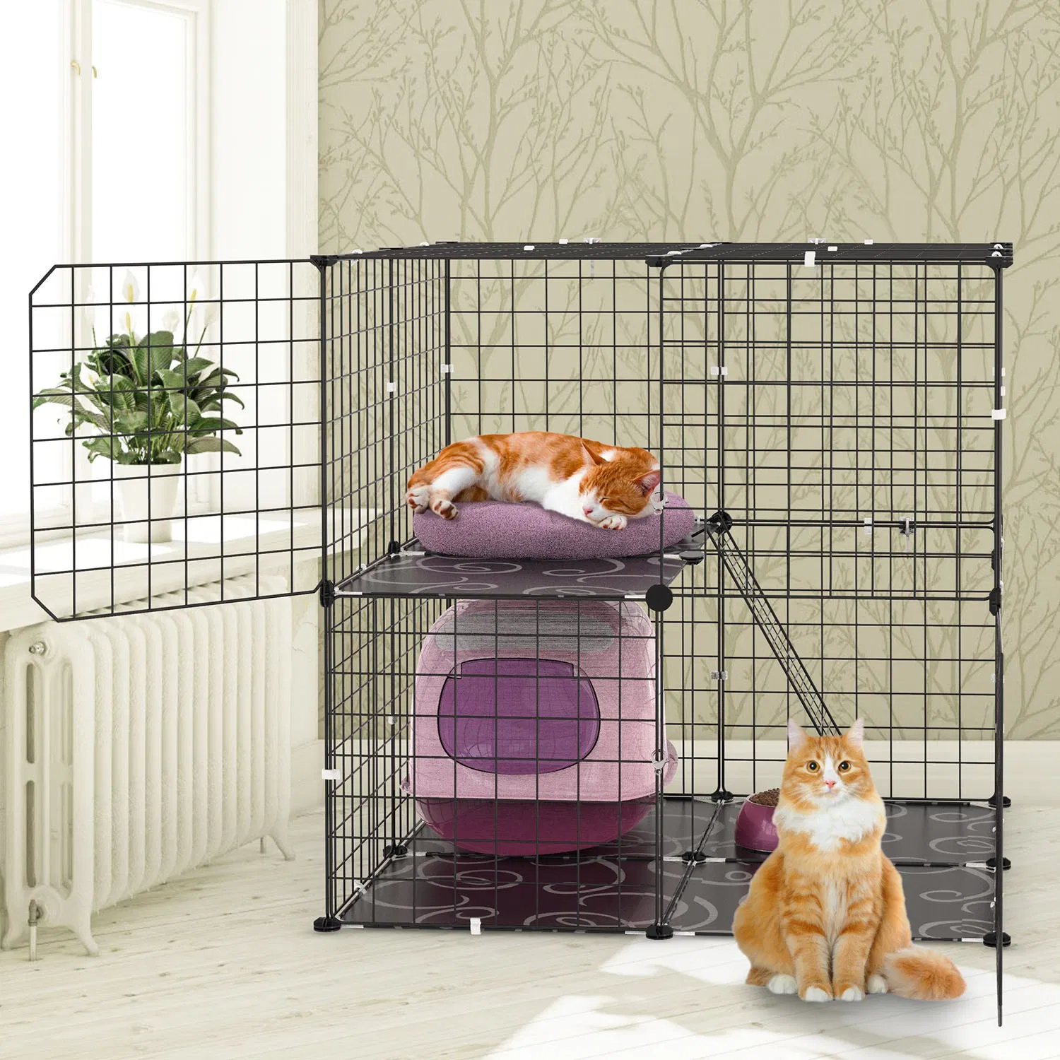 2Tier Cat Cage Playpen Indoor Pet Enclosures Kitten Kennel House Detachable Cat Crate with Climbing Ladder 2 Doors for 1-2 Cats for Ferret Squirrel Small Animals — image 1