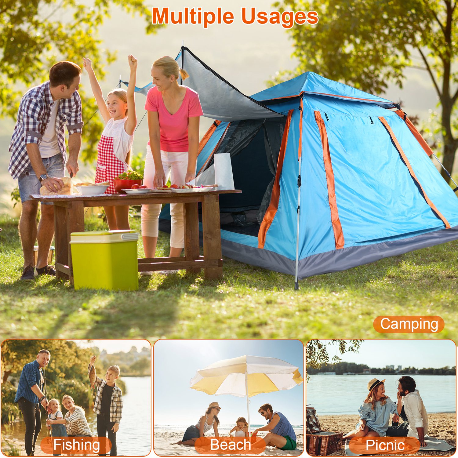 Tienda de Campaña para 4-5 Personas con 2 Mosquiteros en las Ventanas, Bolsa de Transporte, Impermeable, 7.05x7.05x4.46ft, para Senderismo, Escalada, Aventura y Pesca, Envío por FedEx — imagen 2