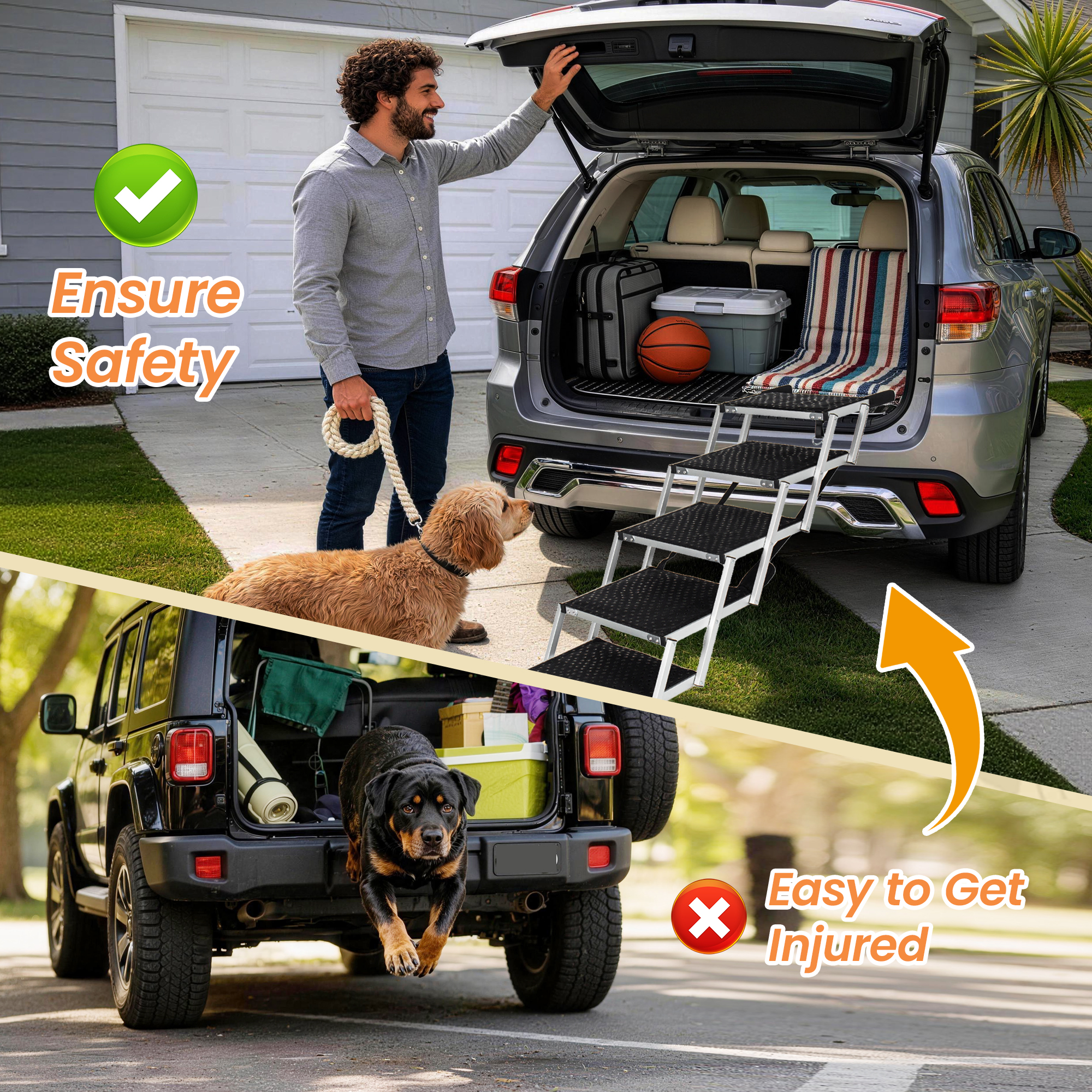 Escalera Plegable para Perros con Marco de Aluminio, 5 Escalones, Rampa para Mascotas de Alta Resistencia con Superficie Antideslizante y Mango de Espuma Suave, Escalera para Perros para Autos, Camas Altas y Camionetas, Soporta hasta 250 Lbs — imagen 3