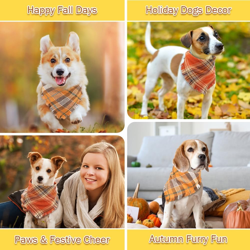 Vivifying Fall Dog Bandana With Tassels Edges Classic Plaid Triangle Dog Apparel Accessories Unny Dog Scarf Costume For Thanksgiving Photo Prop And Party Decor — image 13