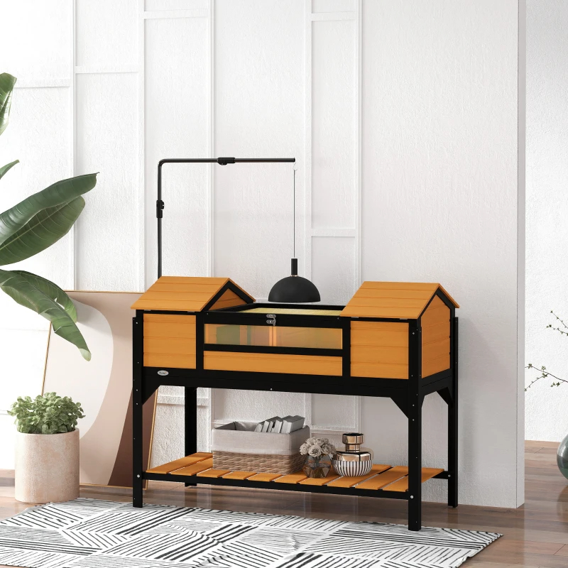 Tortoise Enclosure Tortoise House With Adjustable Lamp Holder Storage Shelf, Dual Main Houses, Openable Lid, Yellow — imagen 9