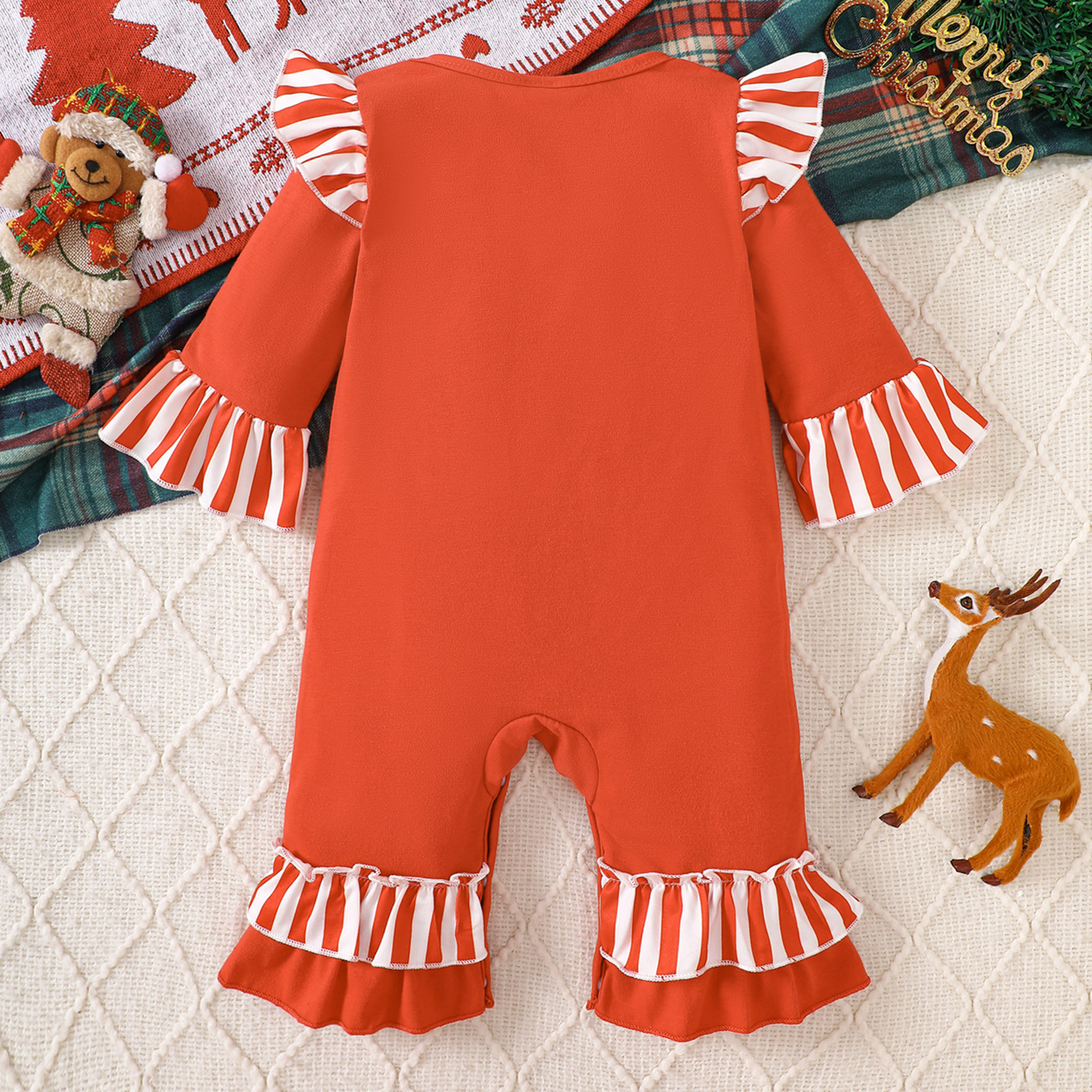 Infant Halloween Romper with Ruffle Ghost Deer Embroidery Long Sleeve Onesie Baby Outerwear Crawling Suit — image 4