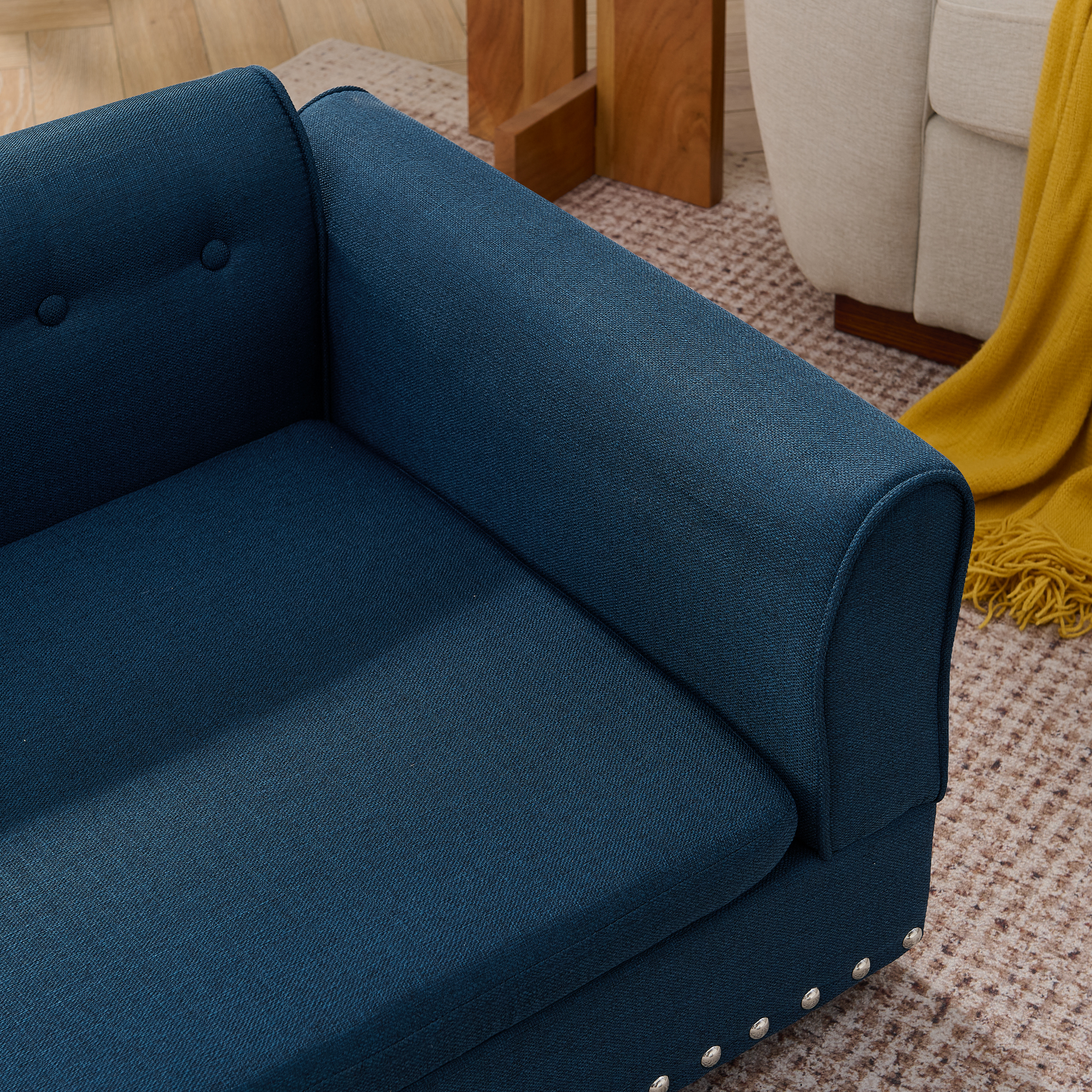 Sofá para Mascotas de Gran Tamaño, Diseño Moderno y Elegante en Tela de Lino con Espalda y Manijas para Perros Grandes y Sobrepeso - Azul Oscuro — imagen 3