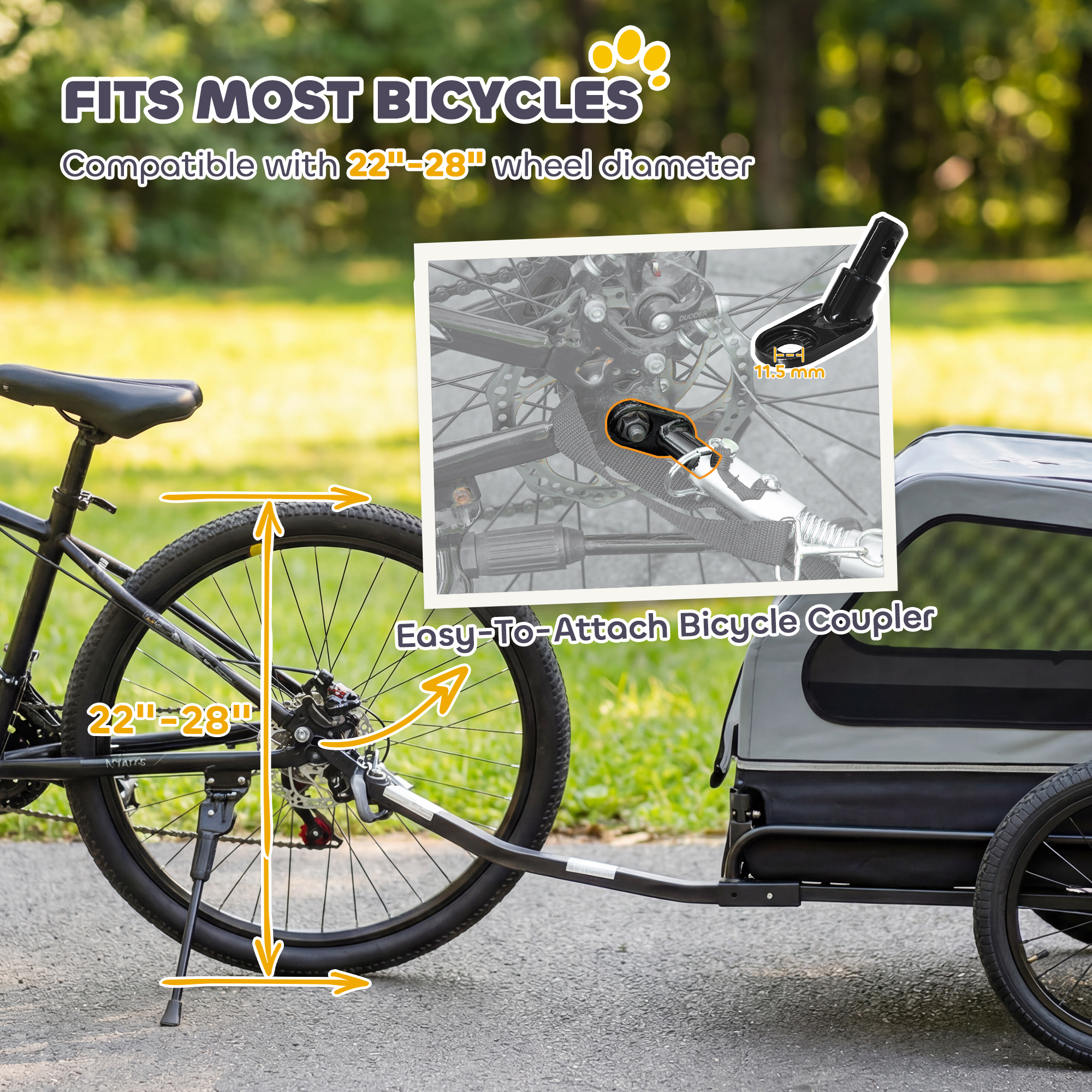 Dog Bike Trailer for Small & Medium Dogs, Universal Bicycle Coupler, Flip-Down Ramp Tailgate, Gray — imagen 6
