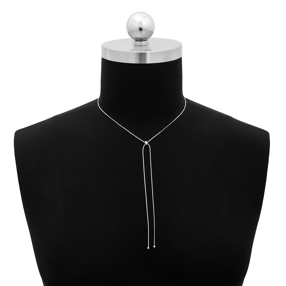 Collar largo con borla simple y versátil, con cadena de hueso de serpiente metálica cuadrada ajustable y de moda — imagen 4